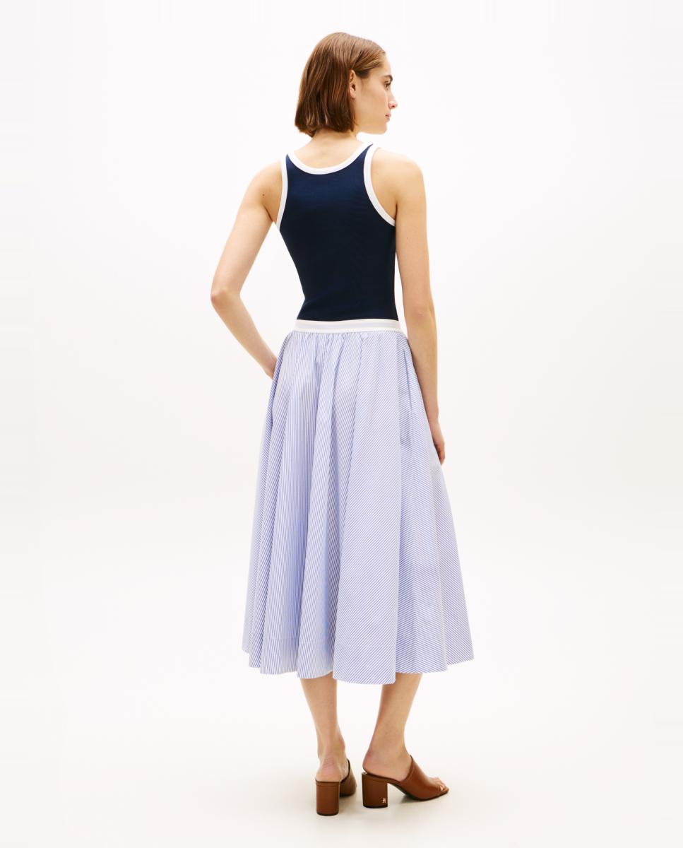 Saia Midi de Popelina com Cintura Elástica com Logótipo Azul-claro-3