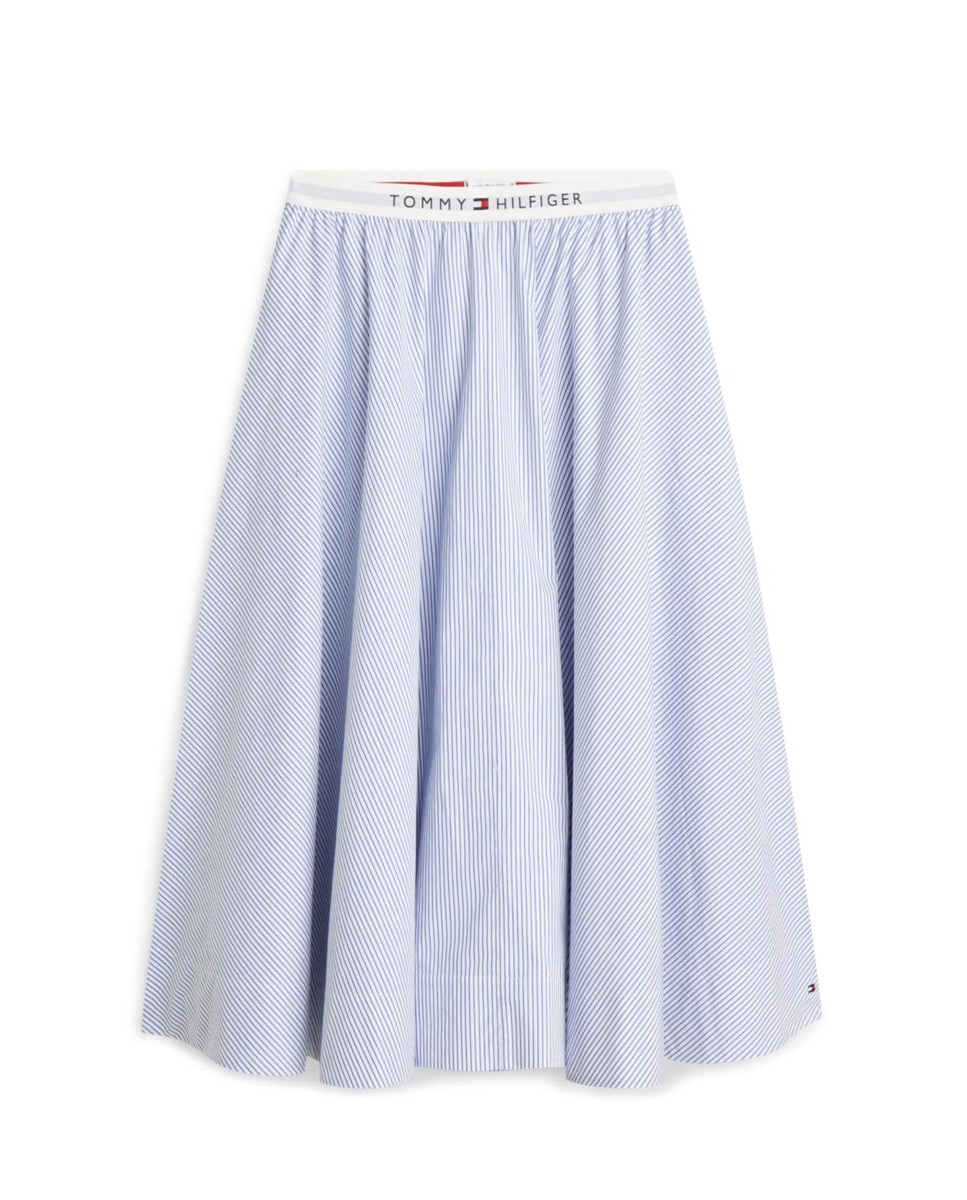 Saia Midi de Popelina com Cintura Elástica com Logótipo Azul-claro-5