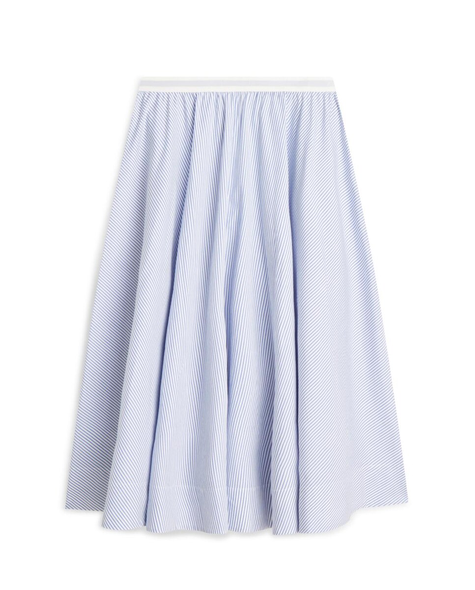 Saia Midi de Popelina com Cintura Elástica com Logótipo Azul-claro-6