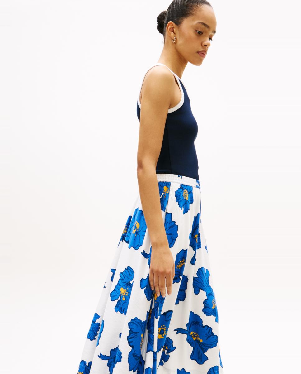 Saia Midi em Mistura de Linho e Viscose com Estampado Floral Azul-índigo-4