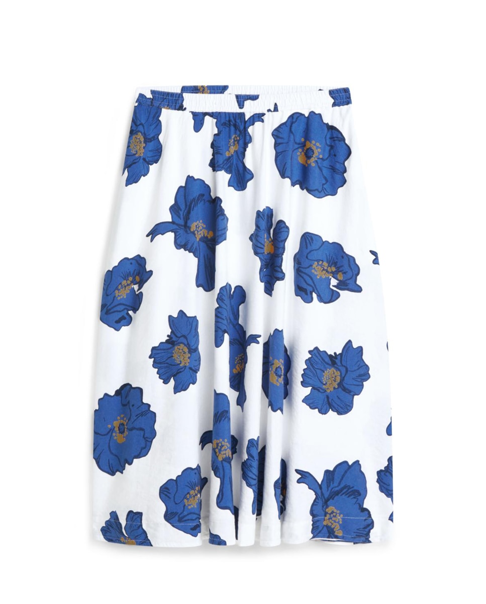Saia Midi em Mistura de Linho e Viscose com Estampado Floral Azul-índigo-5