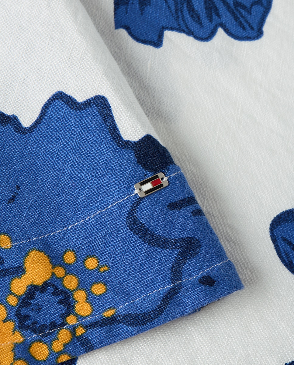 Saia Midi em Mistura de Linho e Viscose com Estampado Floral Azul-índigo-8