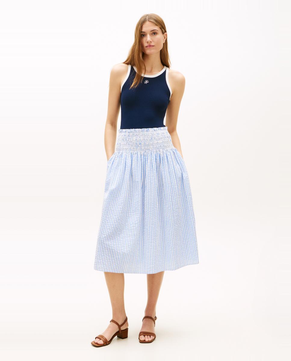 Imagem 0 de Saia em Tecido Seersucker às Riscas com Favos de Mel