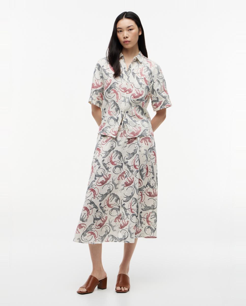 Imagem 0 de Saia Midi de Linho com Animal Print de Leopardo