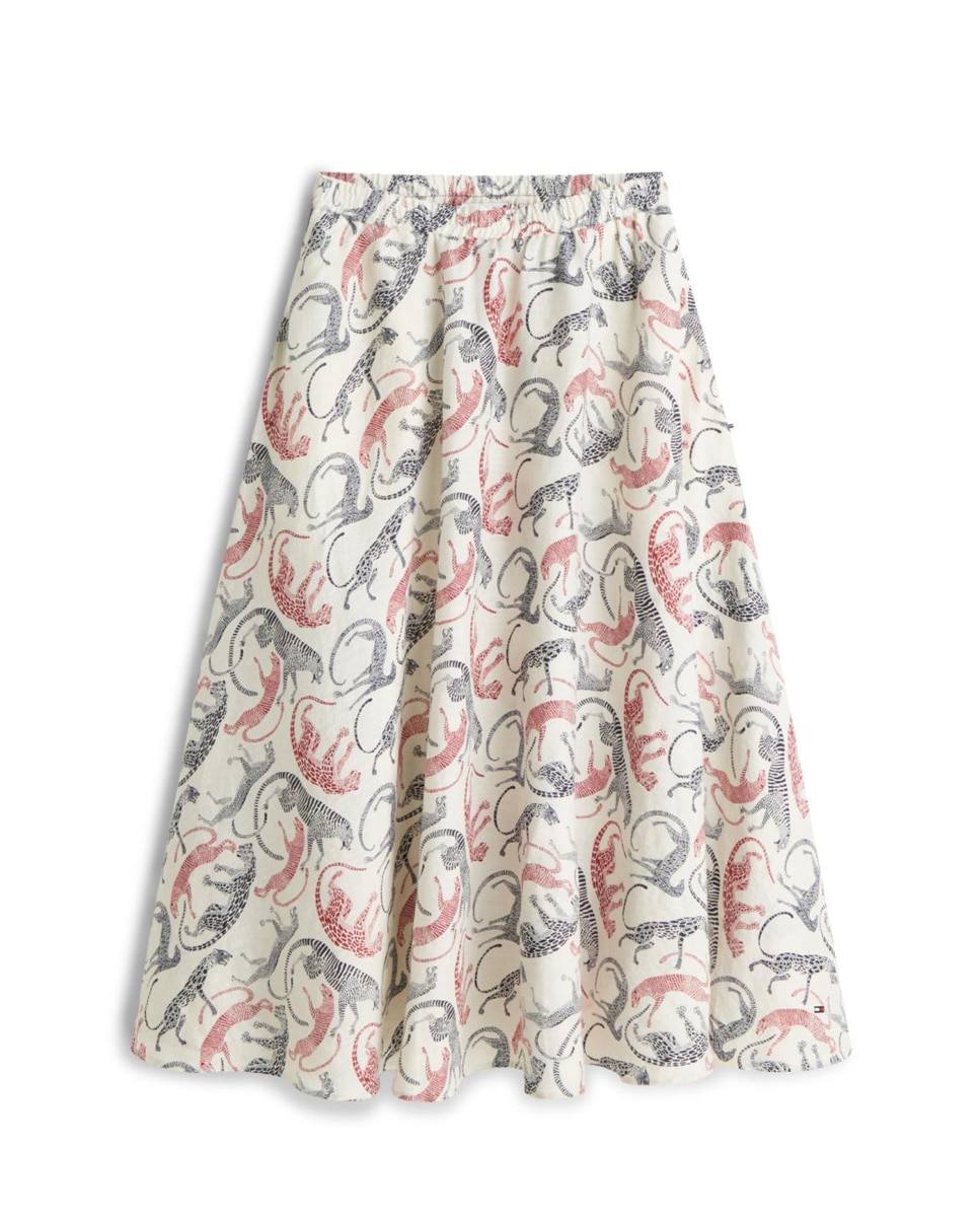 Saia Midi de Linho com Animal Print de Leopardo Cru-5
