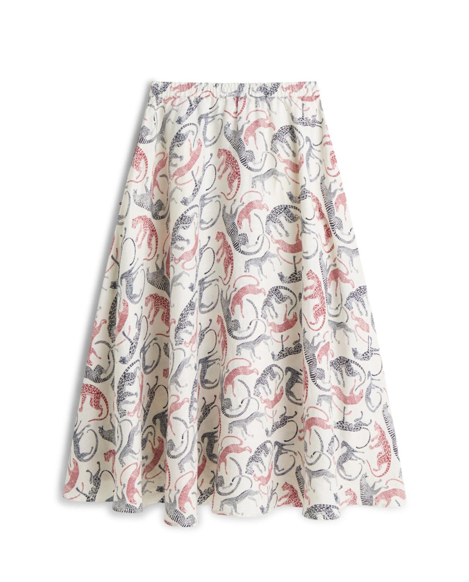 Saia Midi de Linho com Animal Print de Leopardo Cru-6