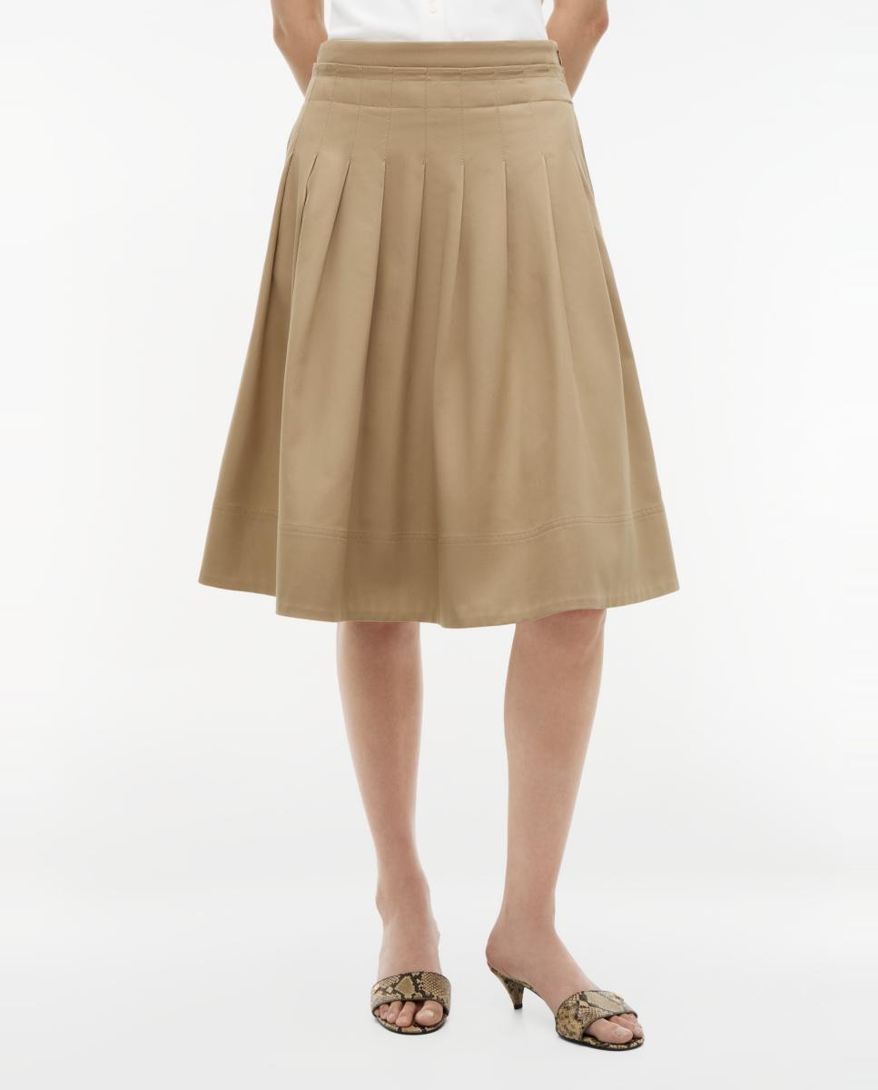 Saia Midi Rodada em Tecido Chino Camel-2