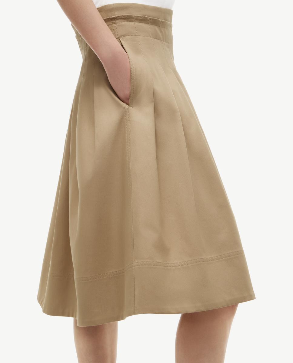 Saia Midi Rodada em Tecido Chino Camel-3