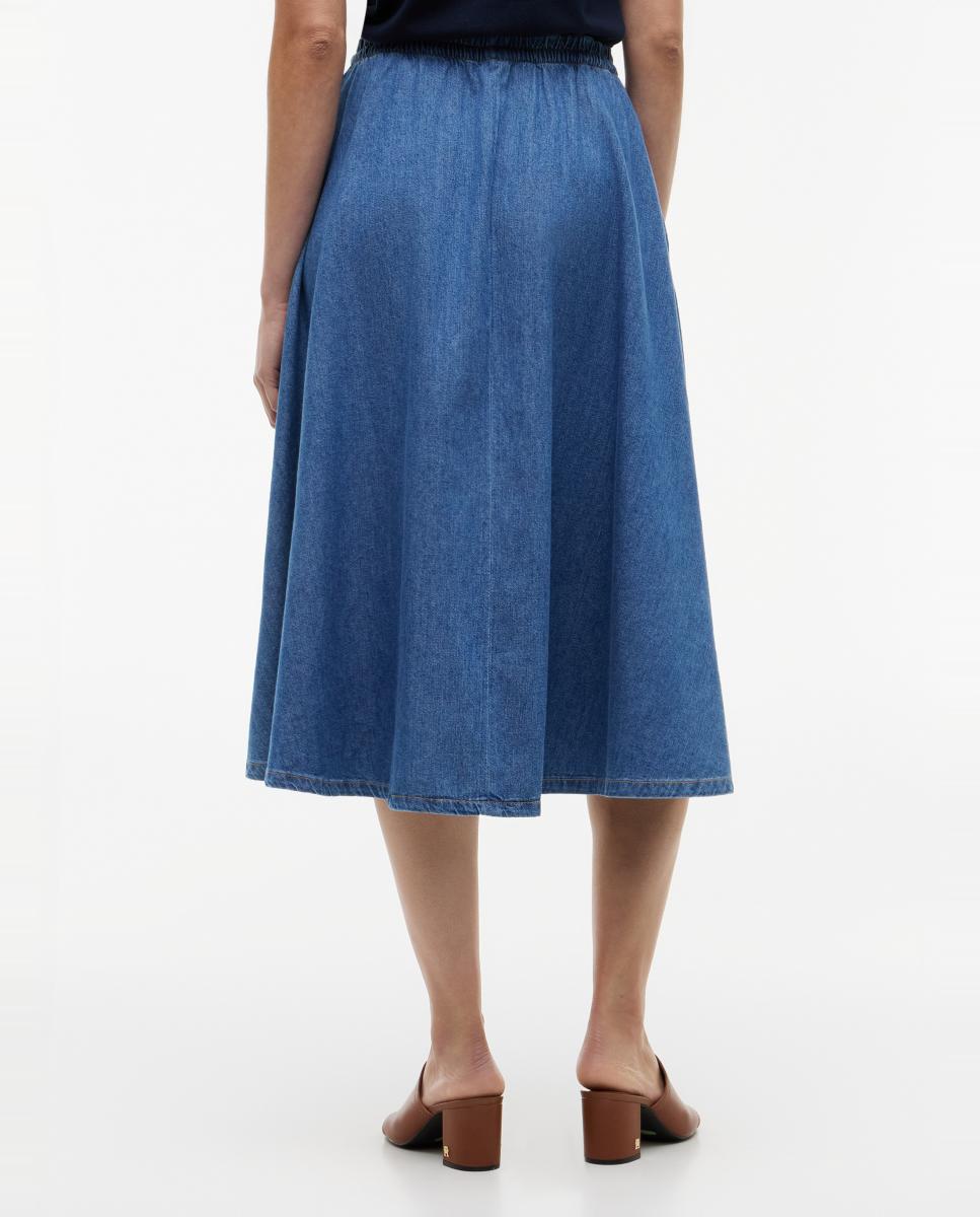 Saia Midi de Ganga de Tencel com Cintura Elástica Azul-4