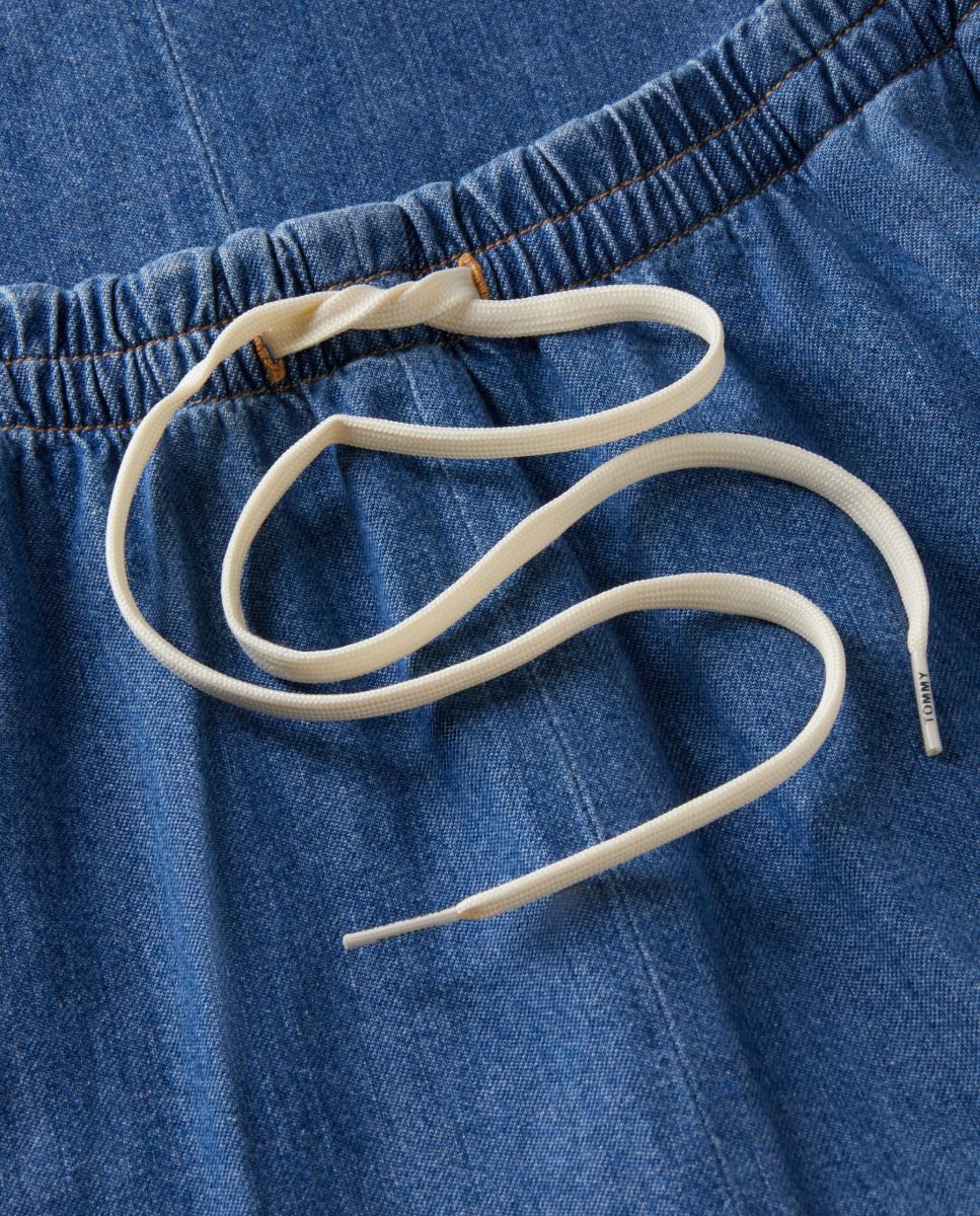 Saia Midi de Ganga de Tencel com Cintura Elástica Azul-6