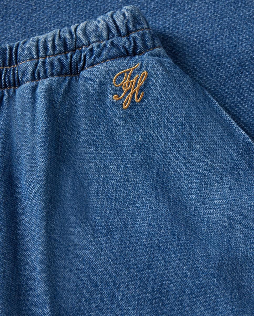 Saia Midi de Ganga de Tencel com Cintura Elástica Azul-7