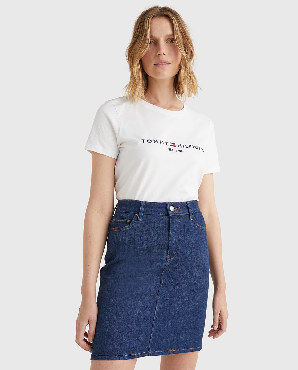 T-shirt de mulher com manga curta e decote redondo Branco-1