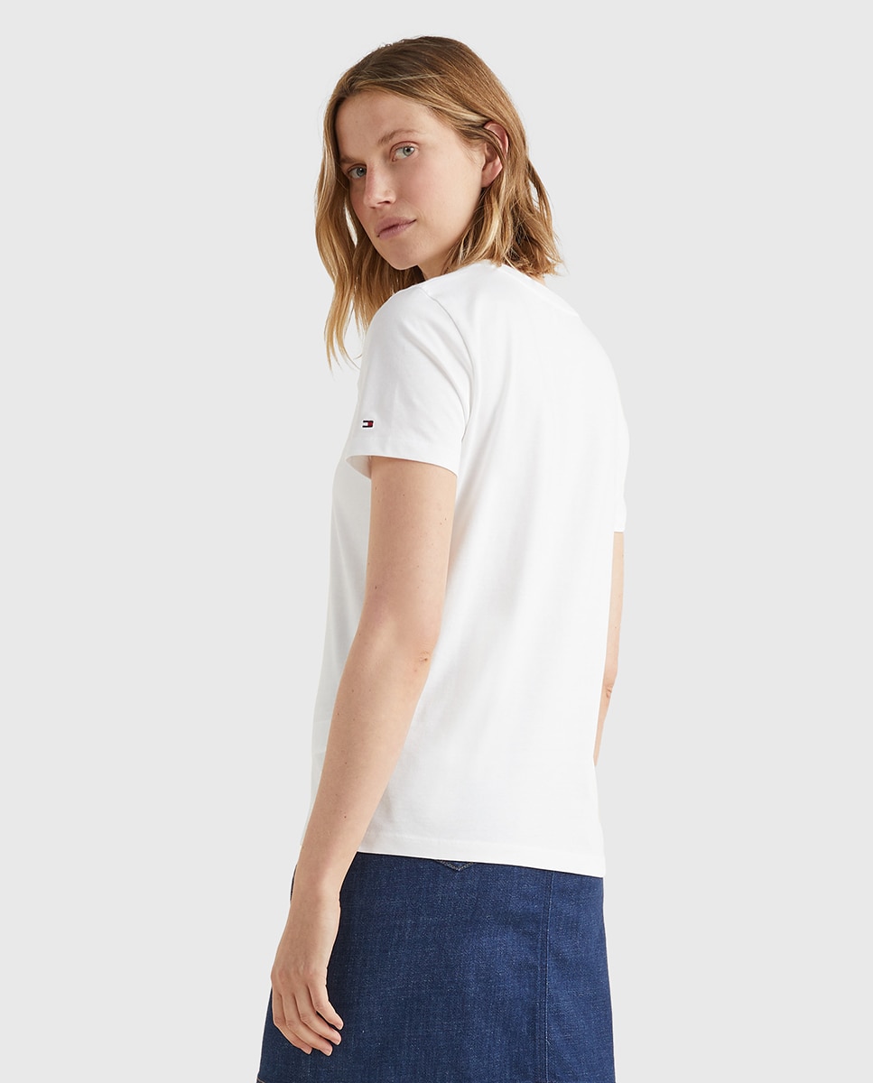 T-shirt de mulher com manga curta e decote redondo Branco-2