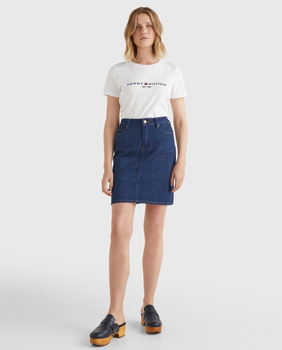 T-shirt de mulher com manga curta e decote redondo Branco-5