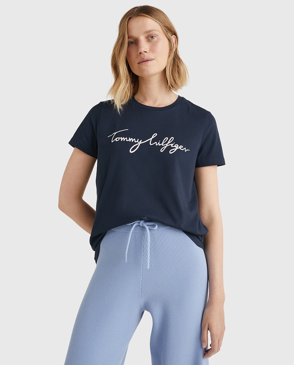 T-shirt básica com estampado Azul-marinho-1