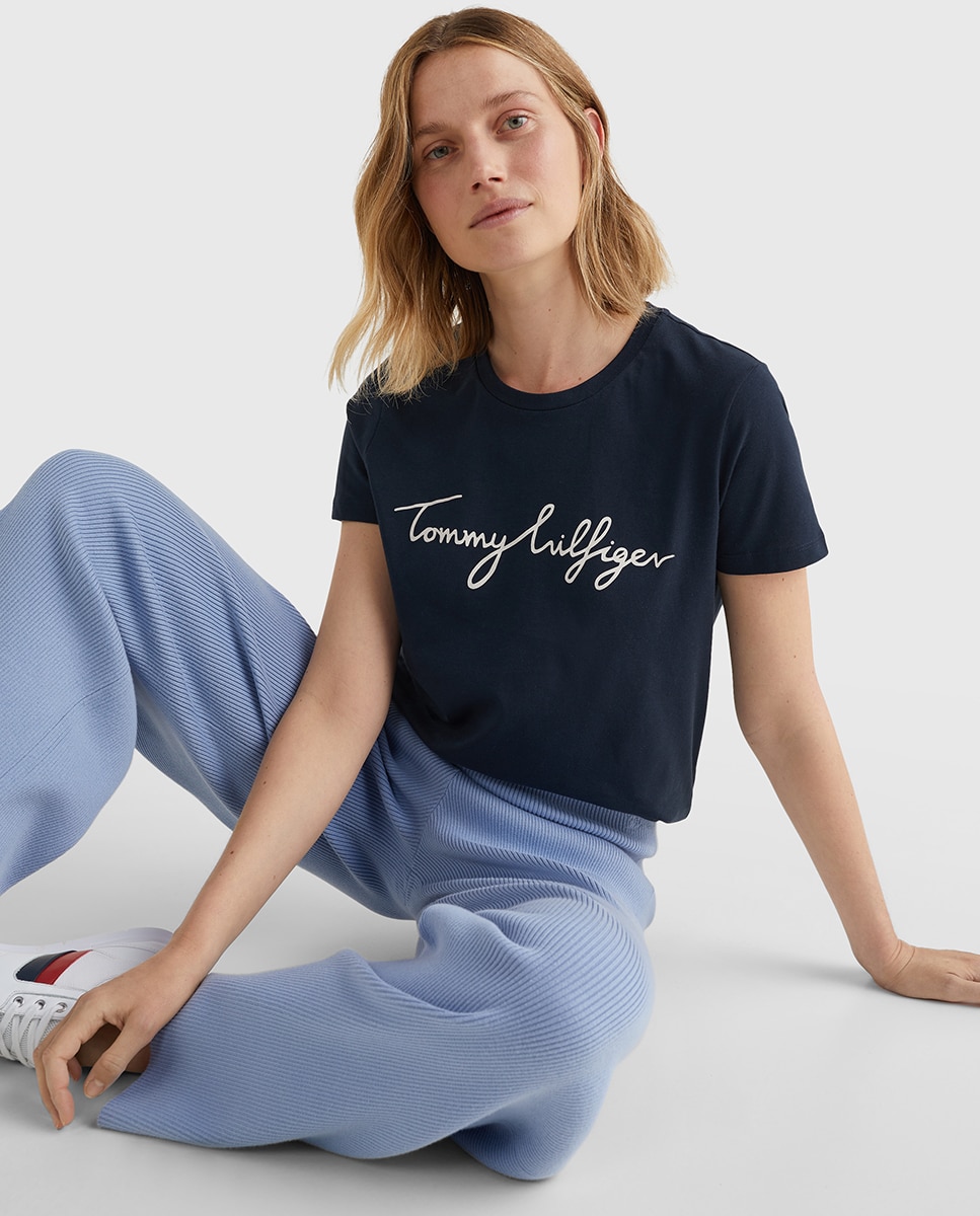 T-shirt básica com estampado Azul-marinho-3