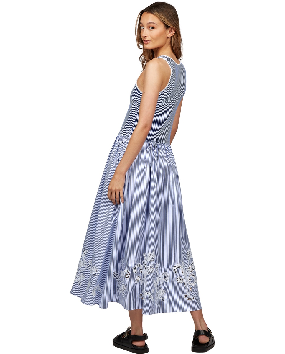 Vestido Midi sem Mangas e com Bordados Anglaise Azul-claro-2