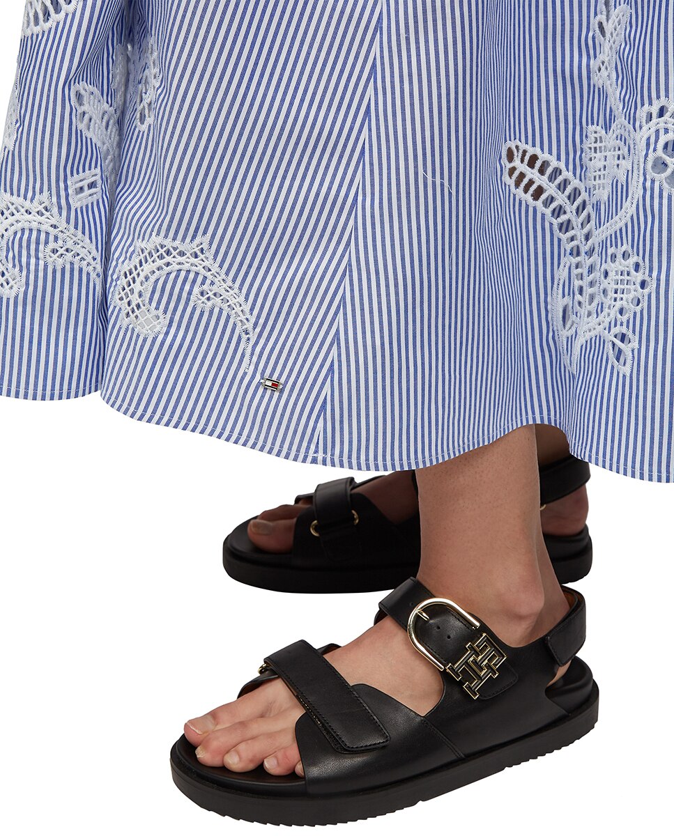 Vestido Midi sem Mangas e com Bordados Anglaise Azul-claro-4