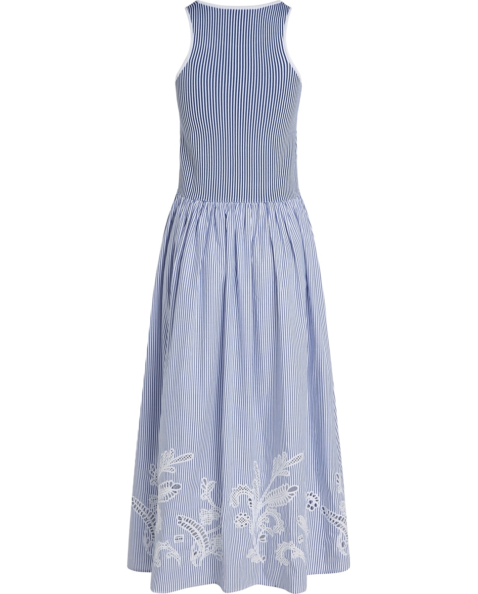 Vestido Midi sem Mangas e com Bordados Anglaise Azul-claro-6