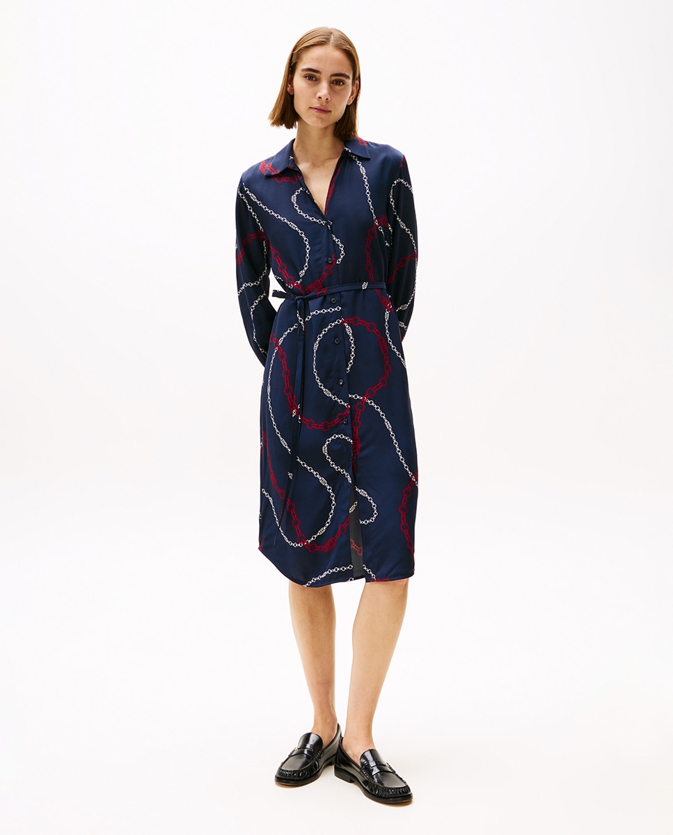 Vestido Midi Fluido com Manga Comprida Azul-marinho-1