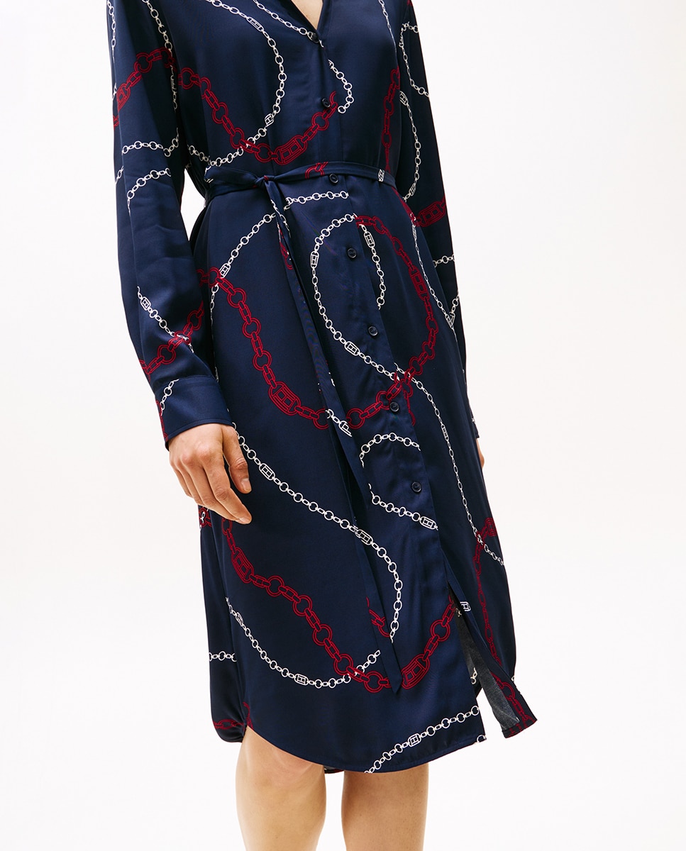 Vestido Midi Fluido com Manga Comprida Azul-marinho-5