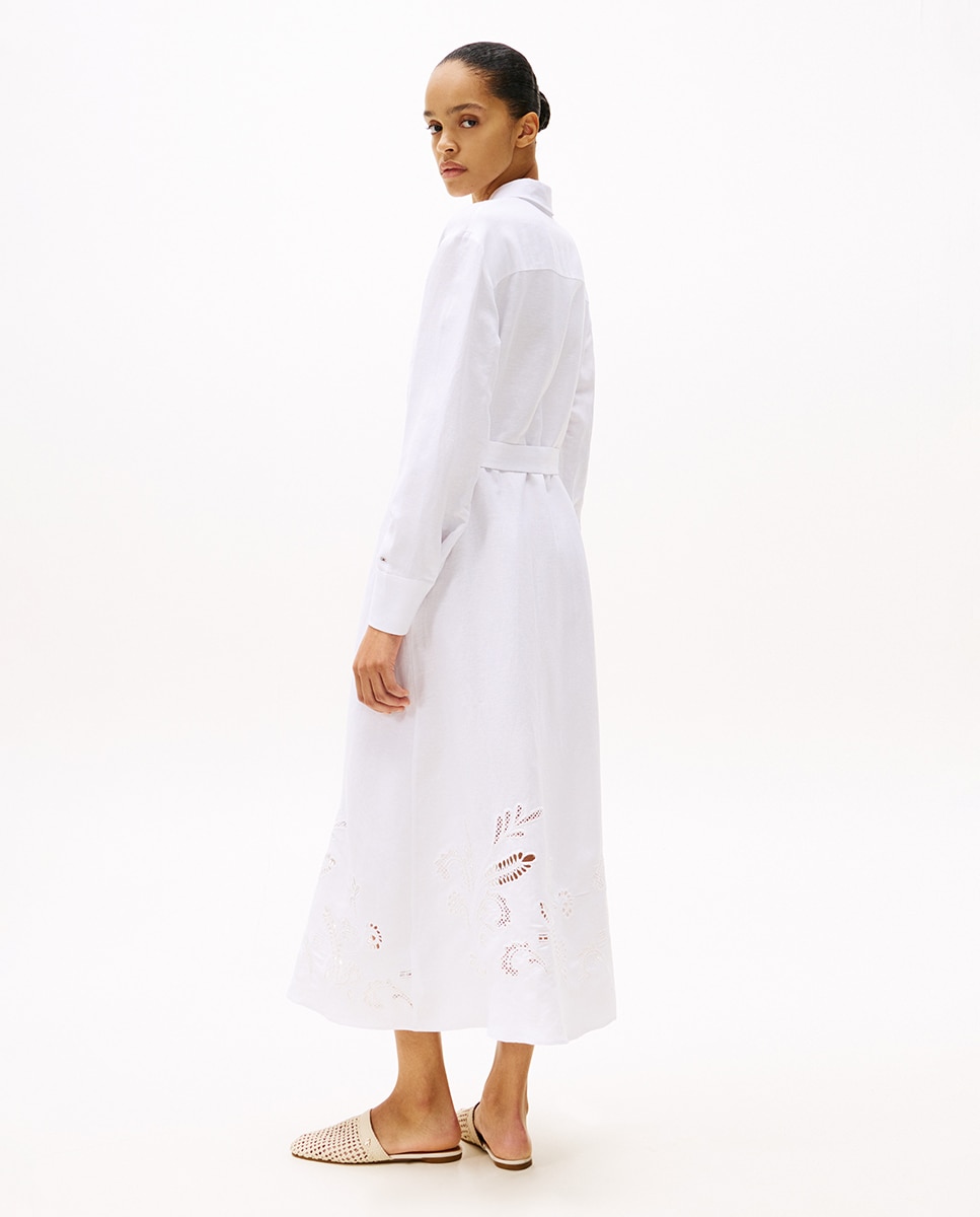 Vestido Midi de Manga Comprida e Bordados Anglaise Branco-2