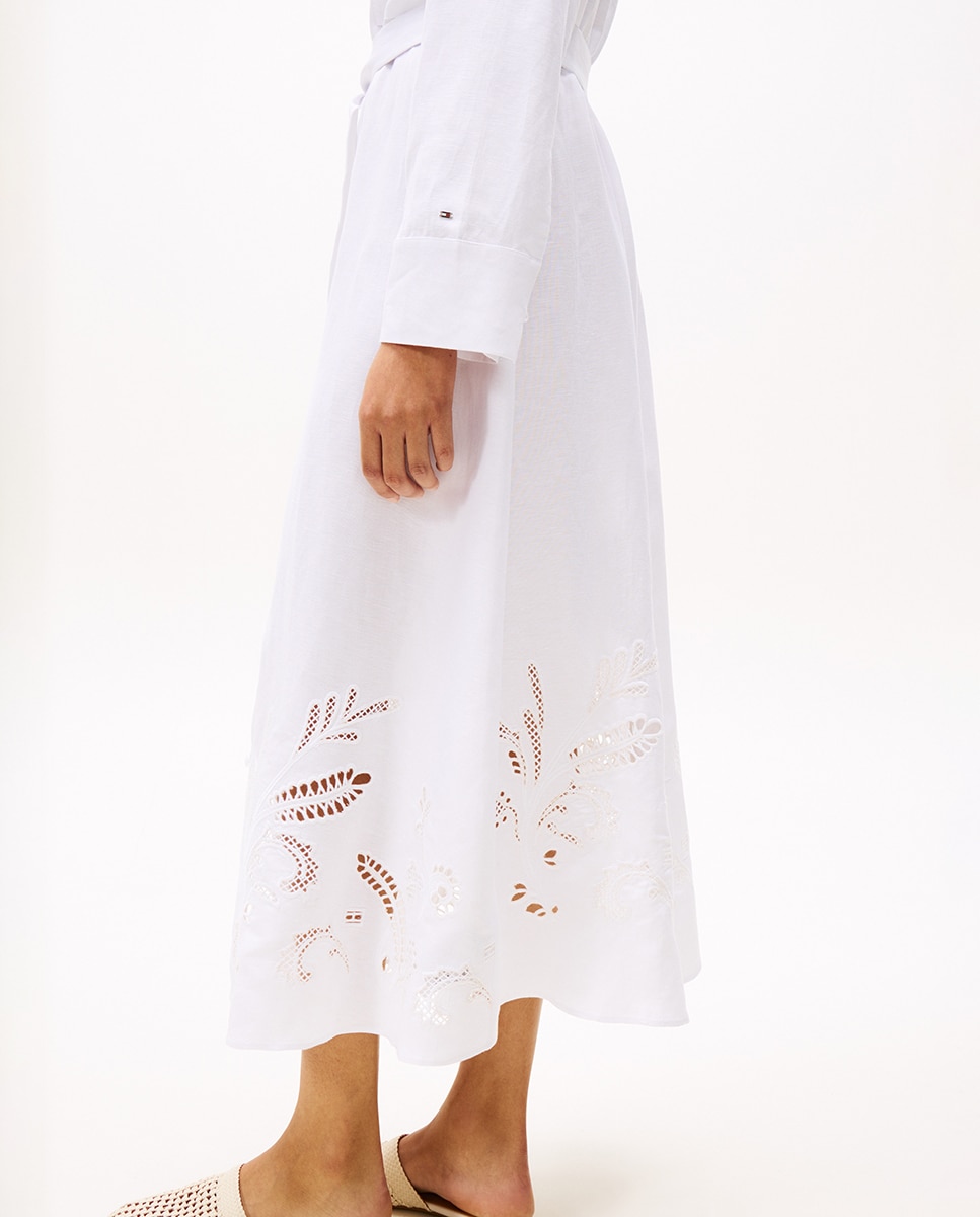 Vestido Midi de Manga Comprida e Bordados Anglaise Branco-4