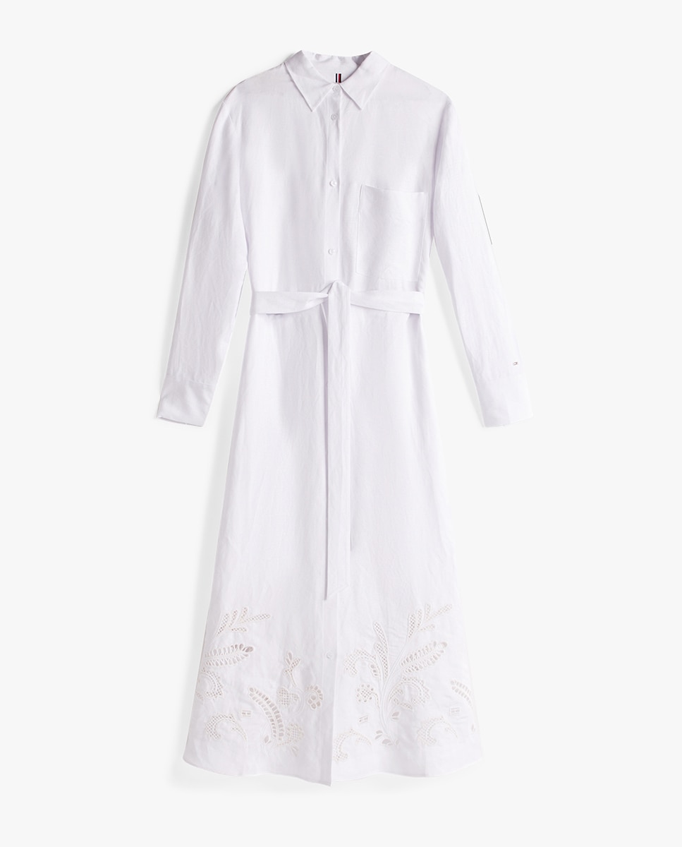 Vestido Midi de Manga Comprida e Bordados Anglaise Branco-5