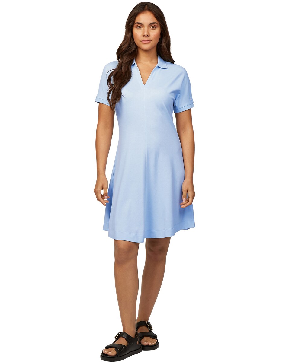 Vestido Curto Tipo Polo com Manga Curta Azul-claro-1