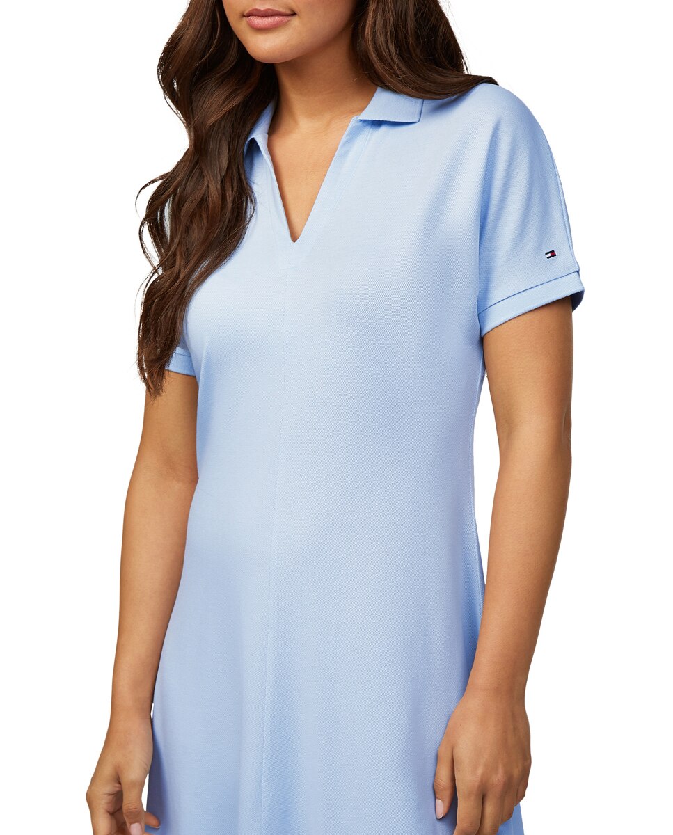 Vestido Curto Tipo Polo com Manga Curta Azul-claro-3