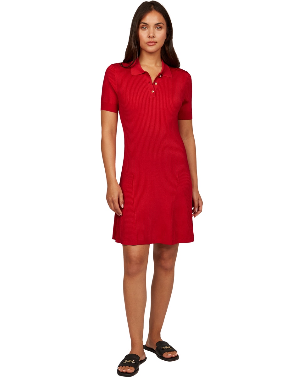 Vestido Curto Tipo Polo Canelado Vermelho-1