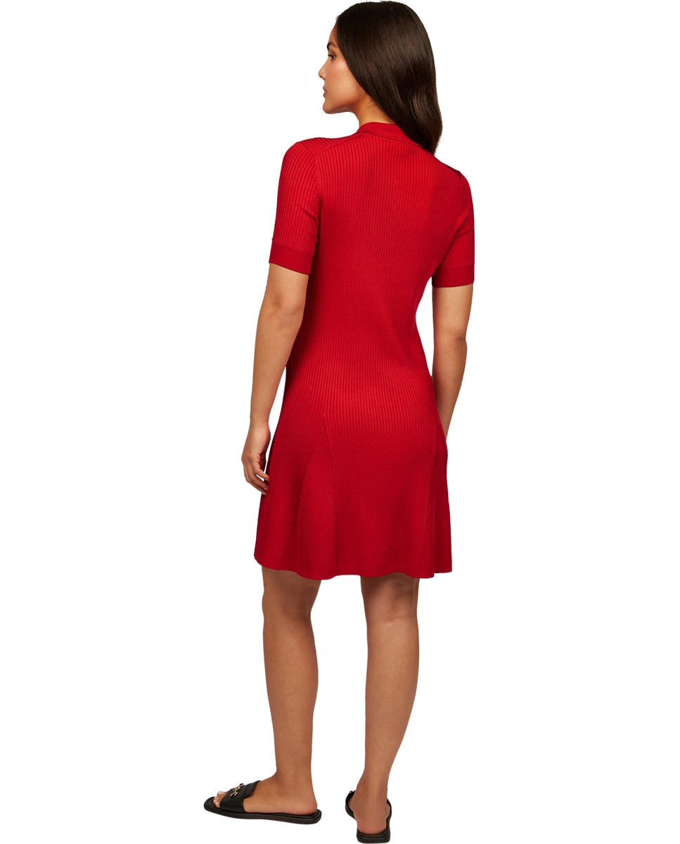 Vestido Curto Tipo Polo Canelado Vermelho-2
