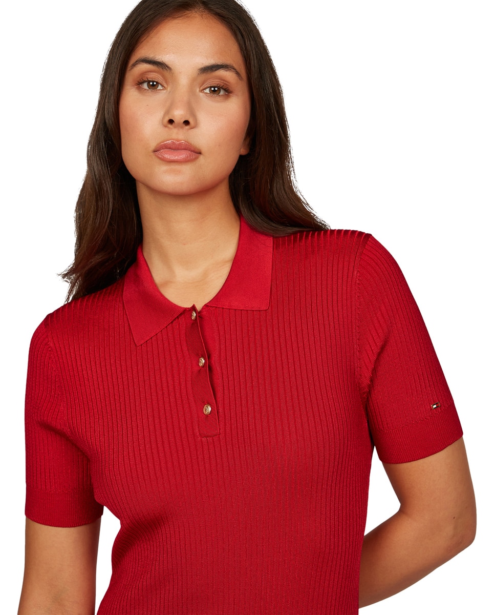 Vestido Curto Tipo Polo Canelado Vermelho-3