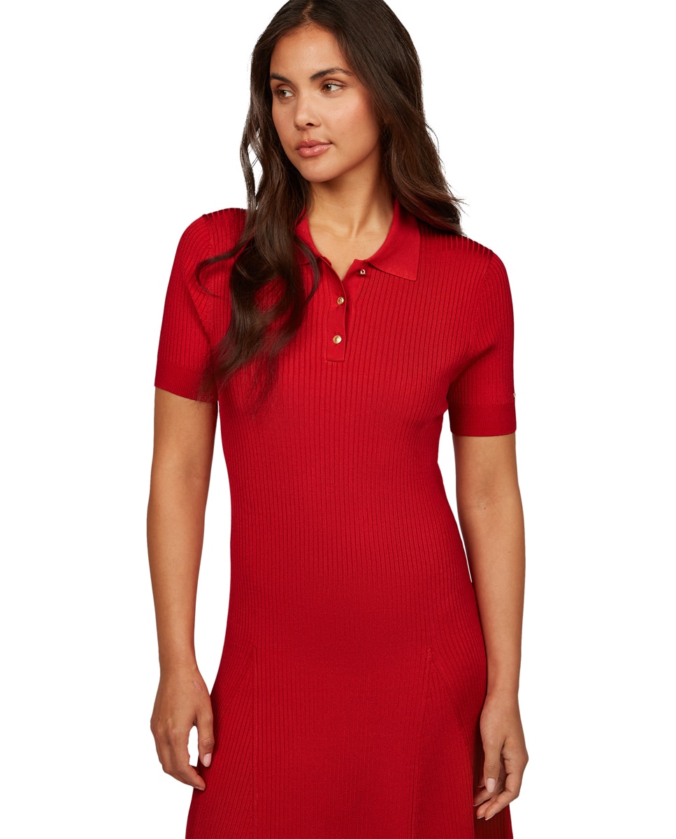 Vestido Curto Tipo Polo Canelado Vermelho-4