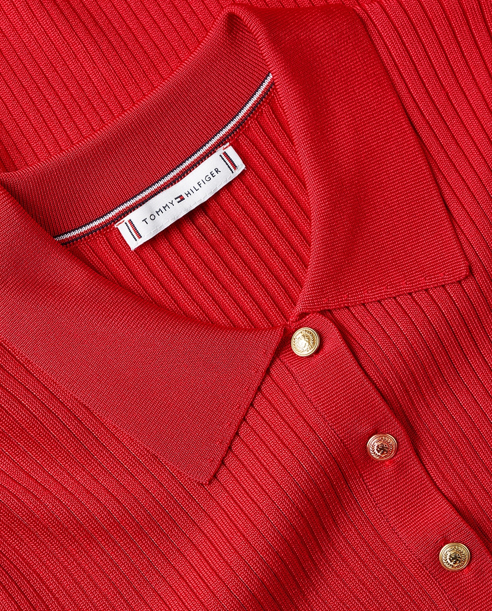 Vestido Curto Tipo Polo Canelado Vermelho-5