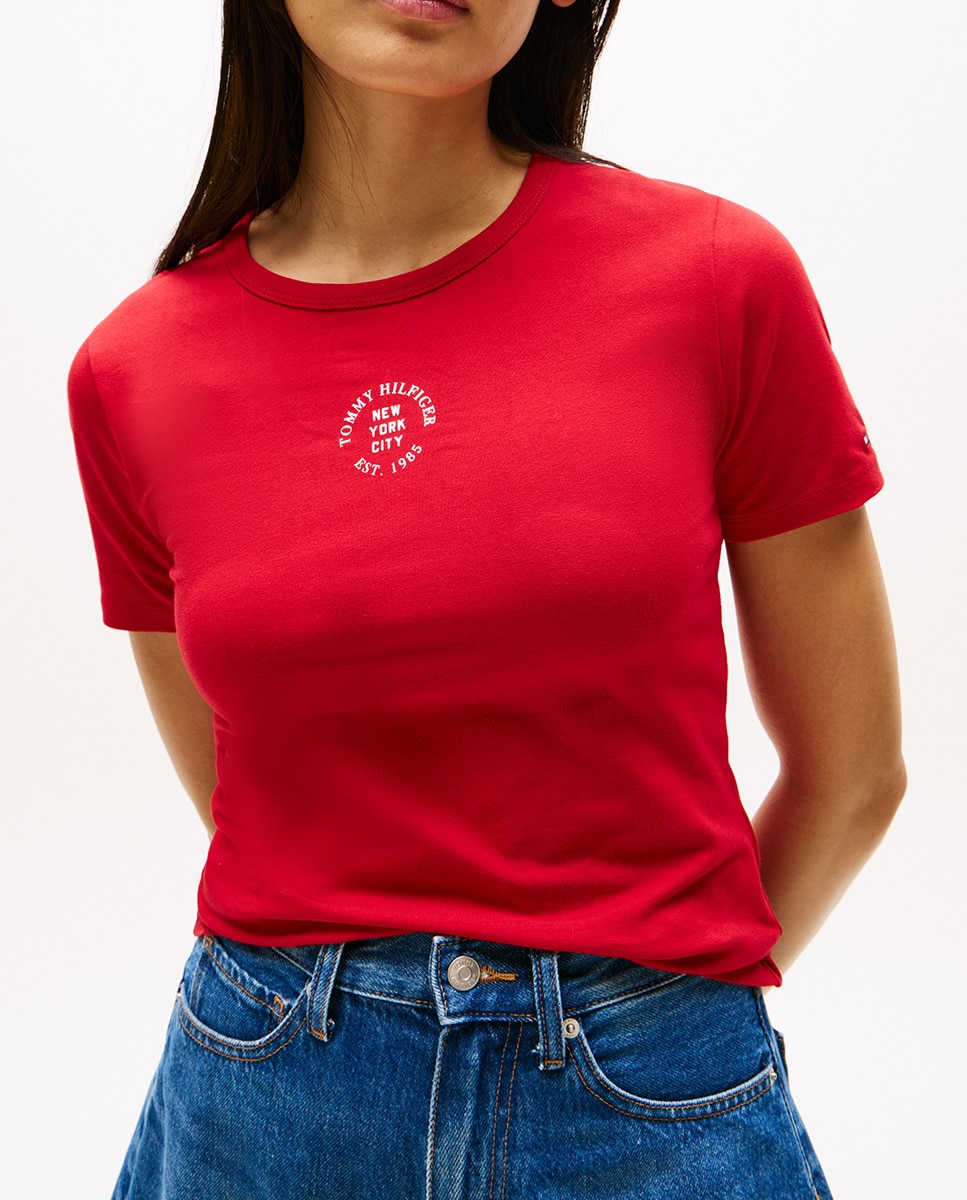 T-shirt de Manga Curta com Logótipo Central Vermelho-2