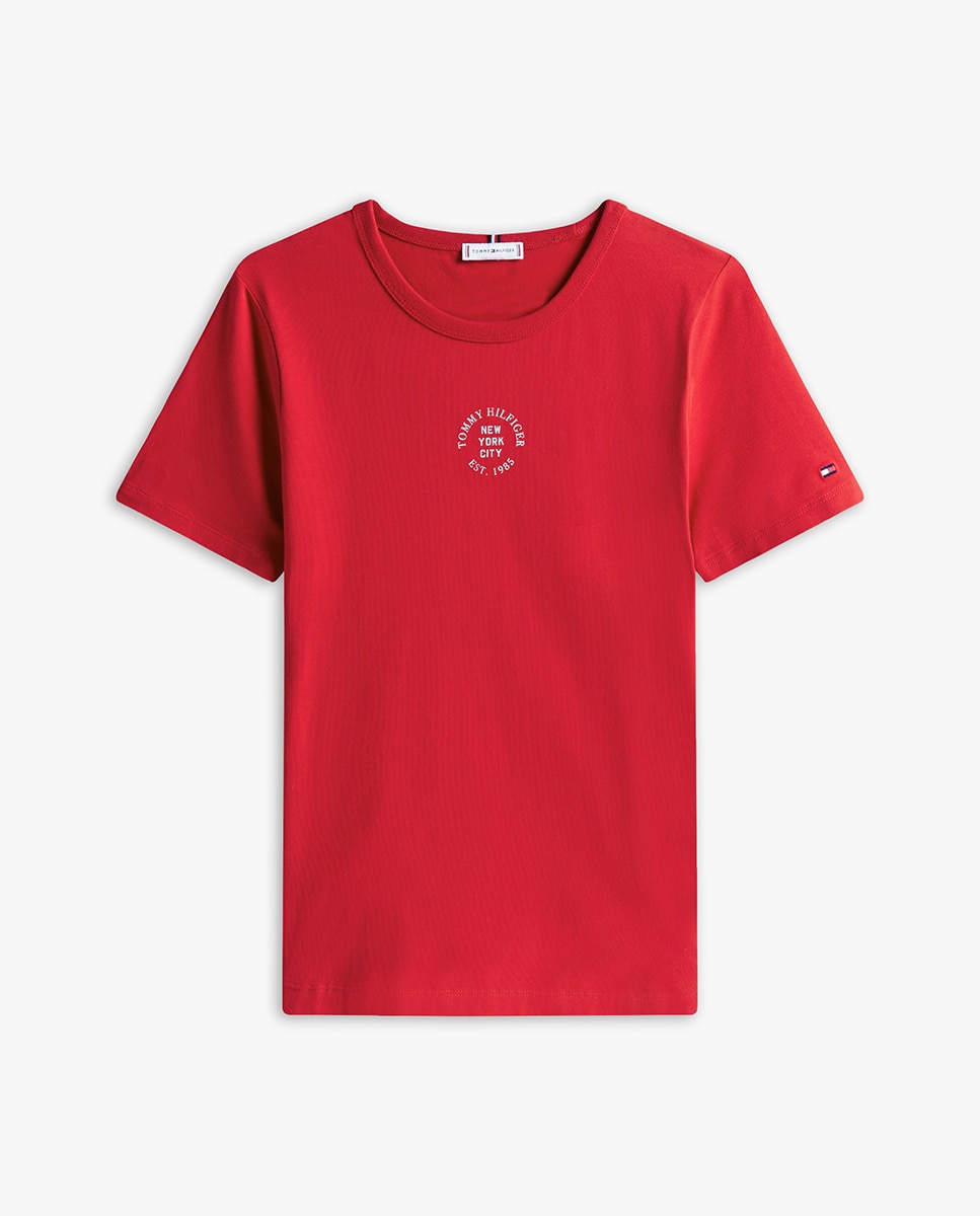 T-shirt de Manga Curta com Logótipo Central Vermelho-5