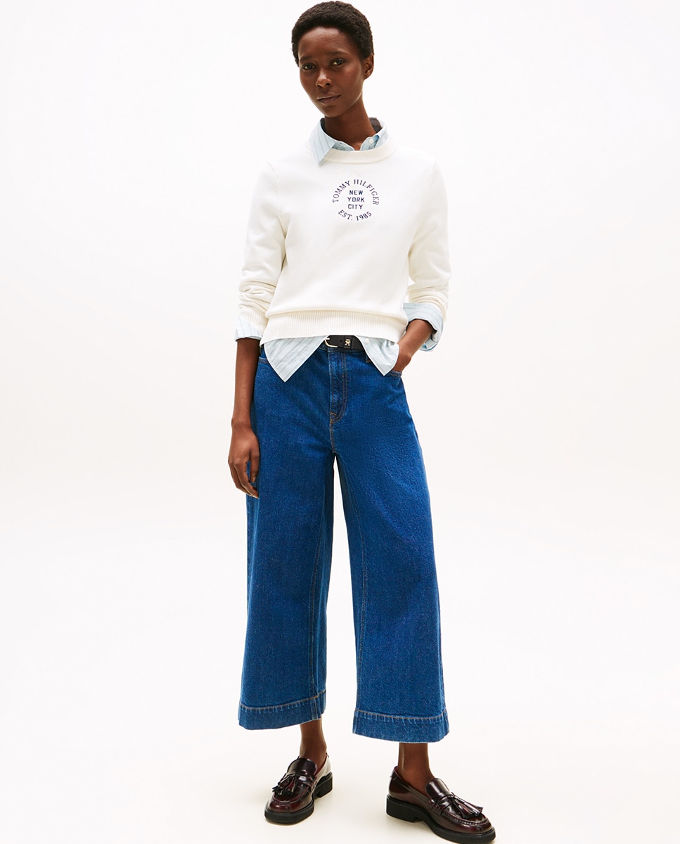 Camisola de Malha com Decote Redondo e Logótipo Bordado Branco-3
