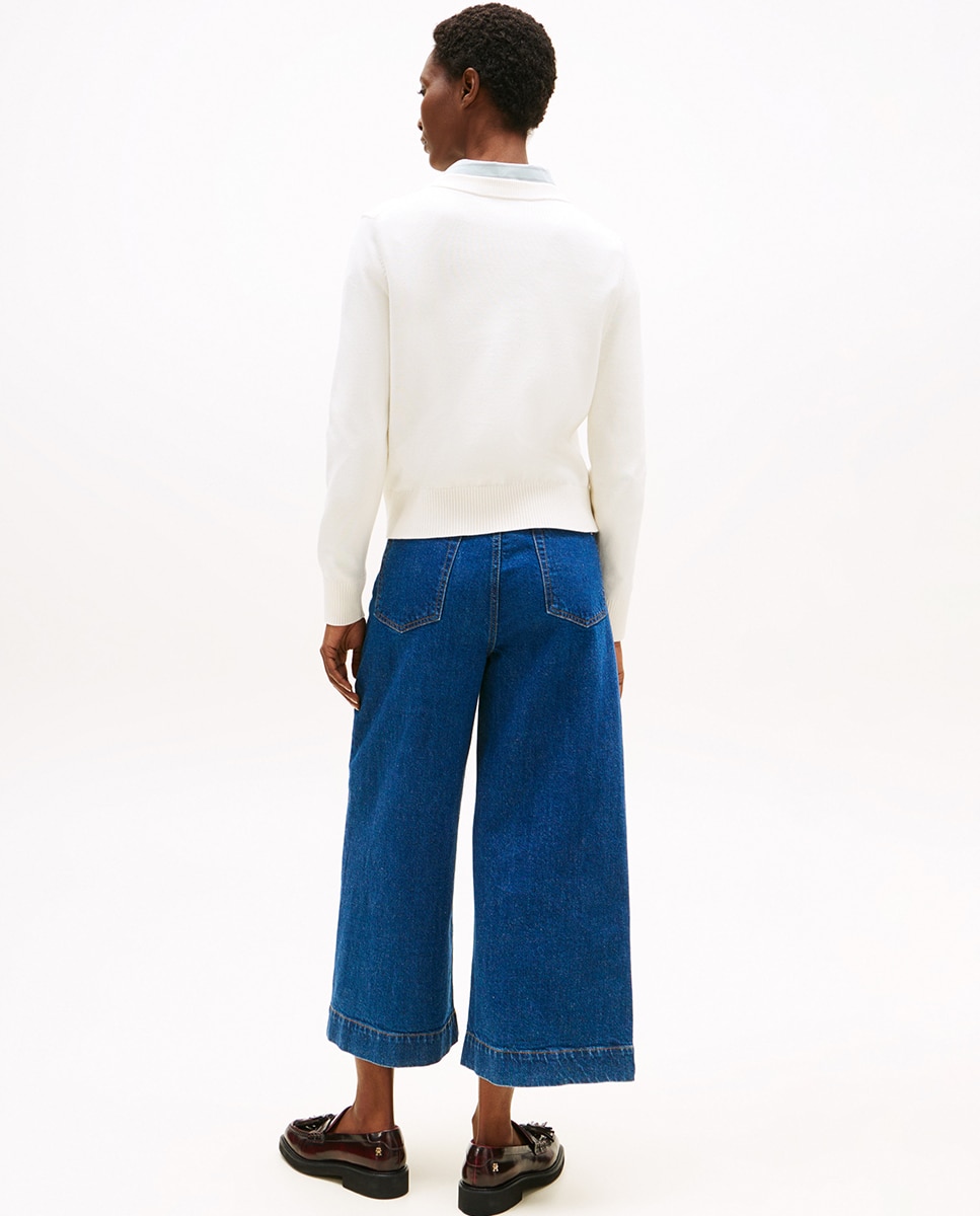Camisola de Malha com Decote Redondo e Logótipo Bordado Branco-4
