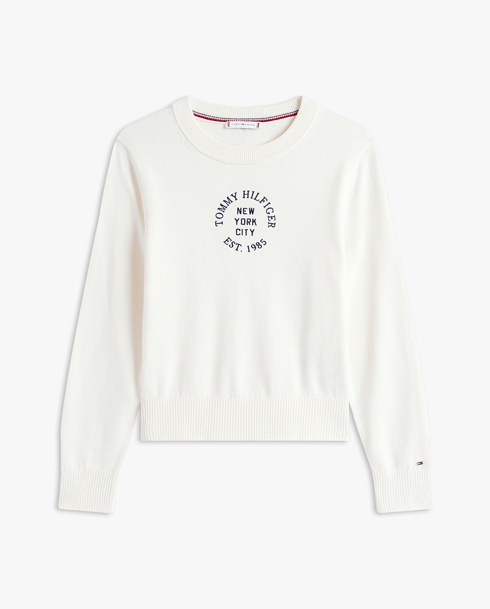 Camisola de Malha com Decote Redondo e Logótipo Bordado Branco-5