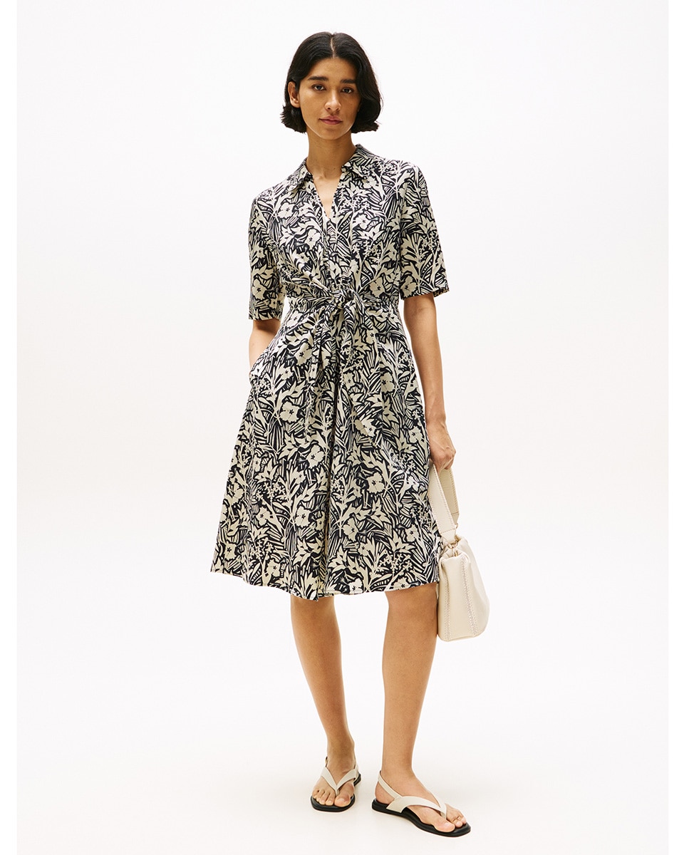 Tommy Hilfiger - Vestido corto con lazada a la cintura de estampado floral.