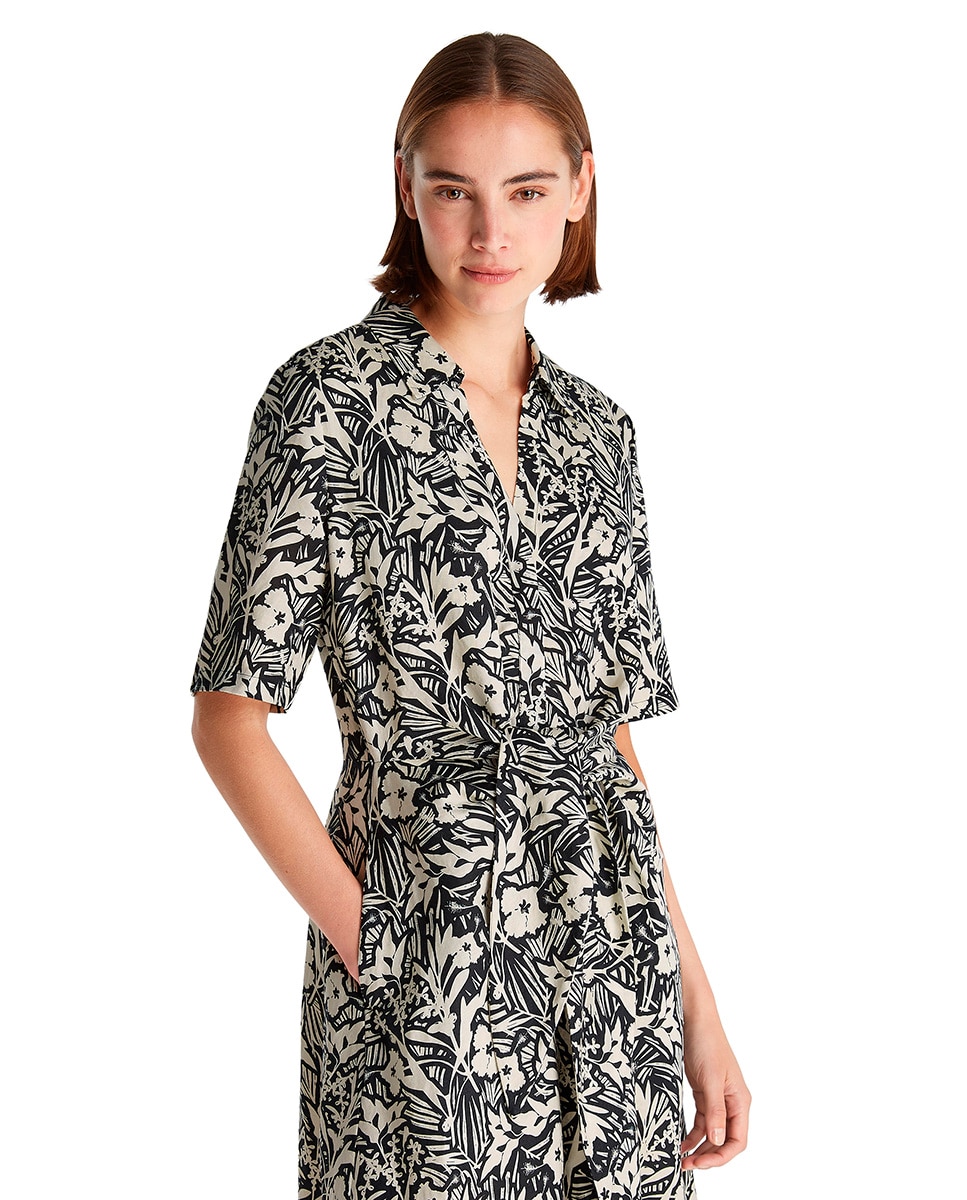 Vestido Curto com Laço na Cintura e Estampado Floral Preto-3