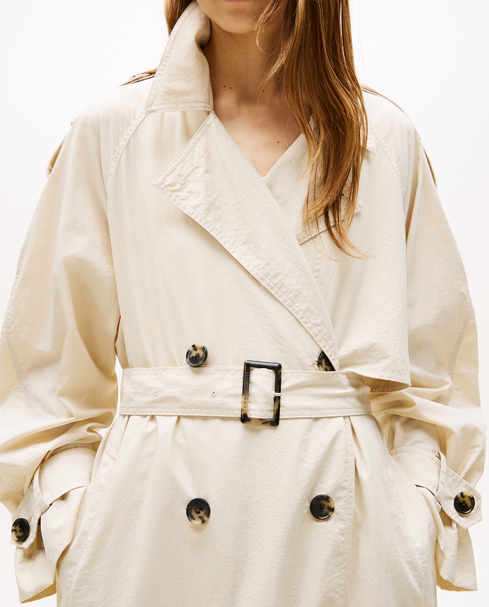 Gabardine comprida com cinto Branco-2