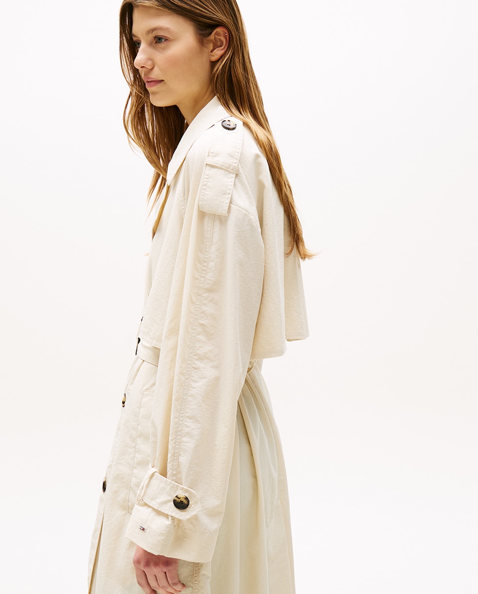 Gabardine comprida com cinto Branco-3