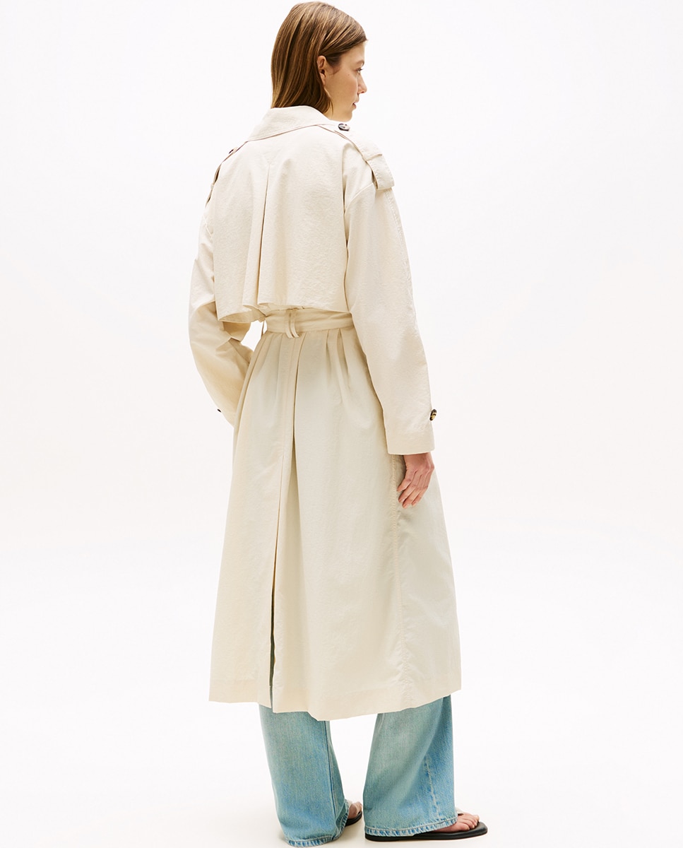 Gabardine comprida com cinto Branco-4