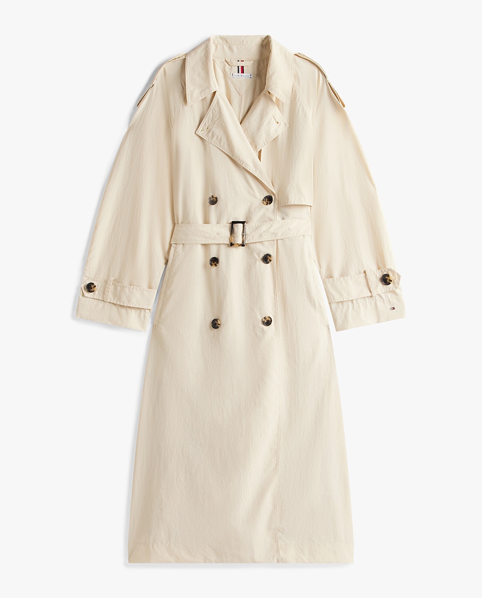 Gabardine comprida com cinto Branco-5