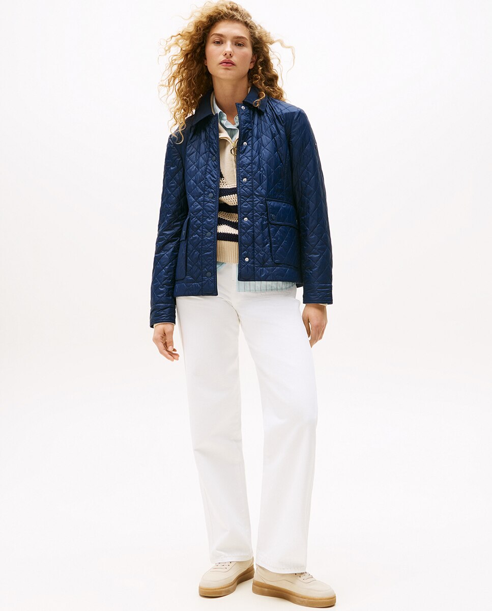 Casaco Acolchoado Quilted Curto Azul-3