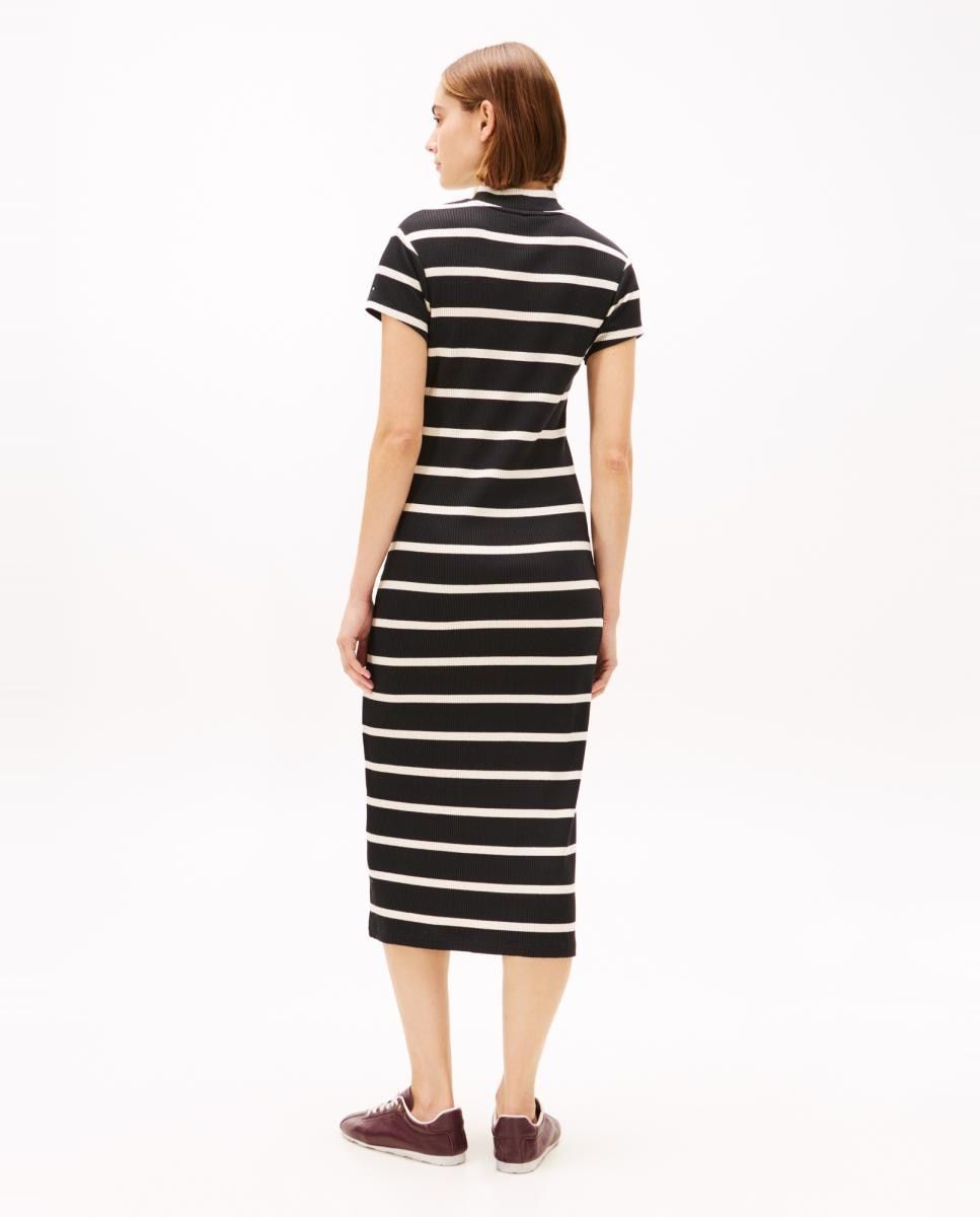 Vestido Canelado às Riscas Preto-4