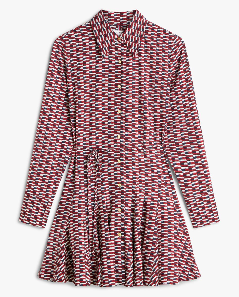 Vestido Estilo Camisa com Mini Estampado de Bandeiras Vermelho-5