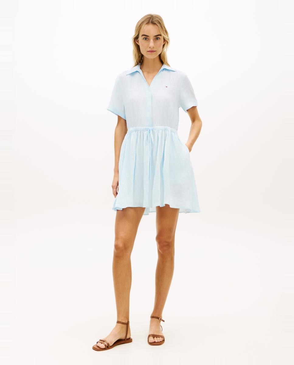 Imagem 0 de Vestido Curto de Linho com Manga Curta